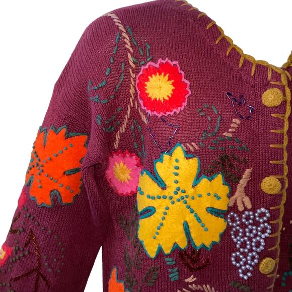 VINTAGE 90s Segue Embellished Pumpkin Spice Ugly Fall Halloween Sweater Size M - Picture 2 of 4